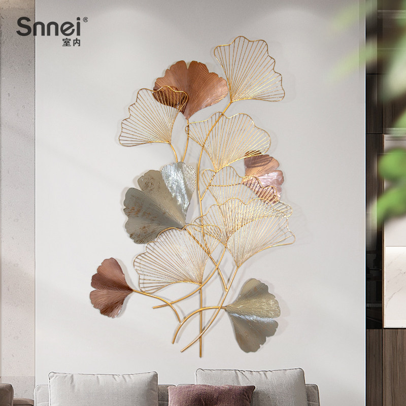 Modern new Chinese TV background wall decoration staircase aisle corridor ginkgo biloba light luxury metal entrance wall decoration