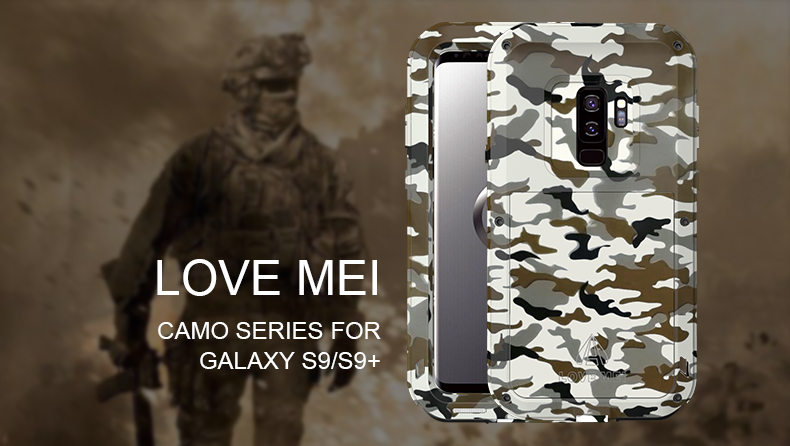 LOVE MEI Powerful Camo Series Water Resistant Shockproof Dust/Dirt/Snow Proof Aluminum Metal Outdoor Heavy Duty Case Cover for Samsung Galaxy S9 & Samsung Galaxy S9 Plus