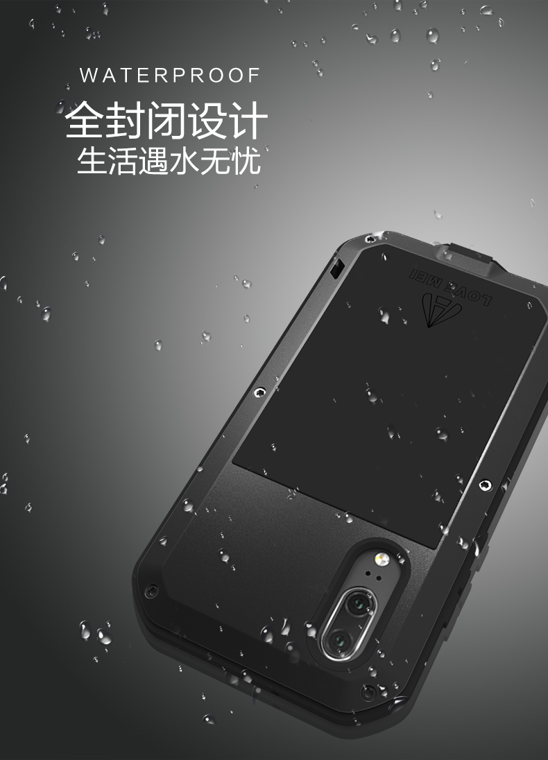 LOVE MEI Powerful Water Resistant Shockproof Dust/Dirt/Snow Proof Aluminum Metal Outdoor Heavy Duty Case Cover for Huawei P20 Pro & Huawei P20