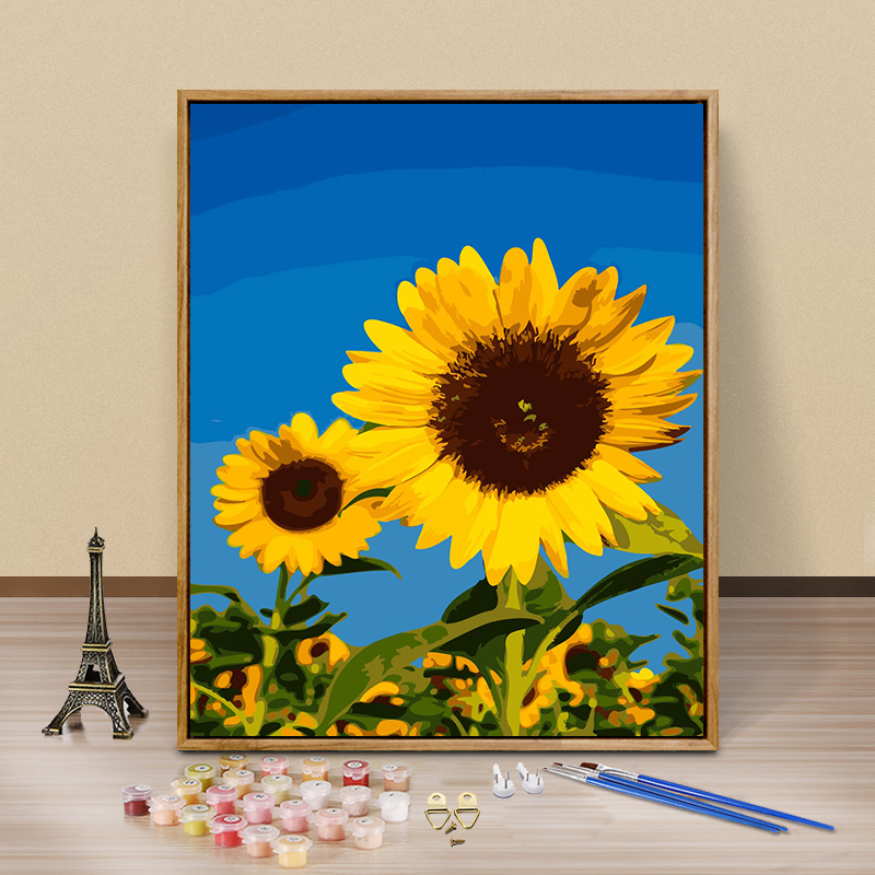 Diy oil painting diy painting hand-painted decompression flowers Sun flower filled painting drawing room decoration painting