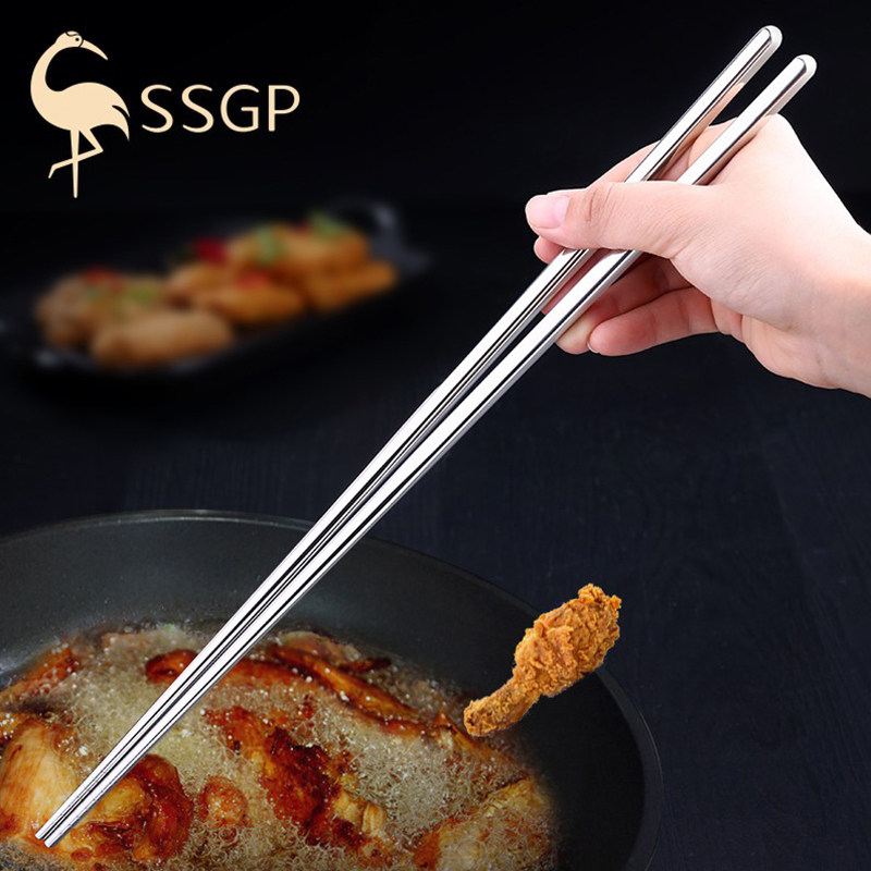 Stainless steel lengthened fried chopsticks anti-scalding hot pot chopsticks Home metal anti-slip and anti-mildew pointed quick sub mixed face chopsticks