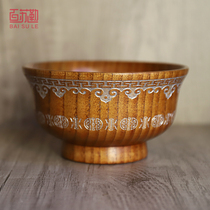 Mongolian milk tea bowl ethnic solid wood carved tall bowl return gift supplies prairie yogurt fried rice bowl hotel meal