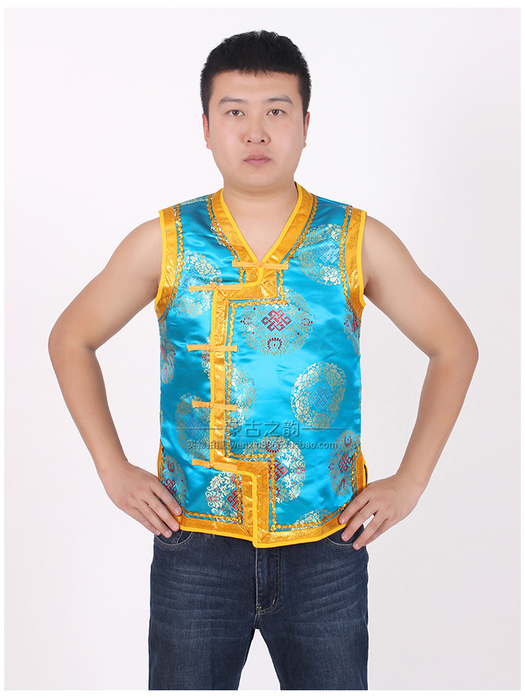 Áo vest nam Mông Cổ áo choàng Mông Cổ trang phục thiểu số trang phục múa quốc gia trang phục đá quý màu xanh quần áo nam