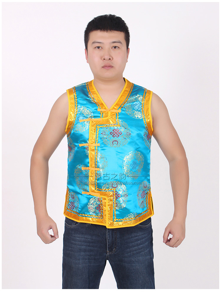 Áo vest nam Mông Cổ áo choàng Mông Cổ trang phục thiểu số trang phục múa quốc gia trang phục đá quý màu xanh quần áo nam