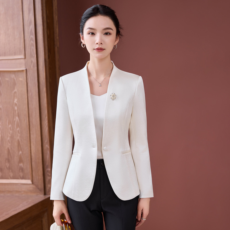 High-End White Blazer for Women 2025 Spring and Autumn New Style Commuter Petite Collarless Elegant Suit Jacket High-End White Blazer for Women 2025 Spring and Autumn New Style Commuter Petite Collarless Elegant Suit Jacket