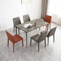 Youfan art light luxury Rock board table modern simple aluminum alloy dining table and chair combination small apartment dining table