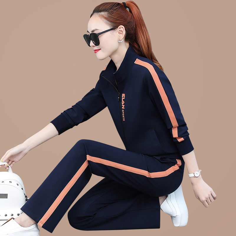 Sports suit women's spring and Autumn season 2021 new fashion loose wide leg pants stand-up collar sweatshirt casual clothes two-piece set