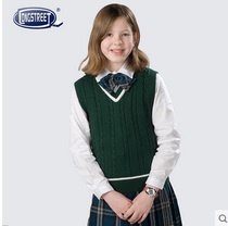 (Lan Shi) British childrens clothing College trend cotton dark green knitted vest B- 9004 student clothing