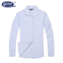 (Lan Shi) British Lady Blue Striped Oxford Spinning Round Neck Long Sleeve Shirt Elegant C5107A