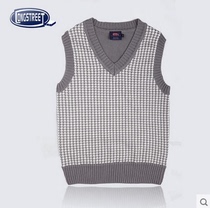 (Lan Shi) British childrens clothing autumn Alice British College houndstooth knitted vest B-10013C1