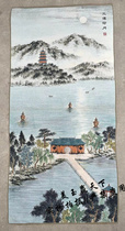 红色怀旧收藏文革织锦画像丝绸刺绣国画 客厅山水装饰画 三潭映月