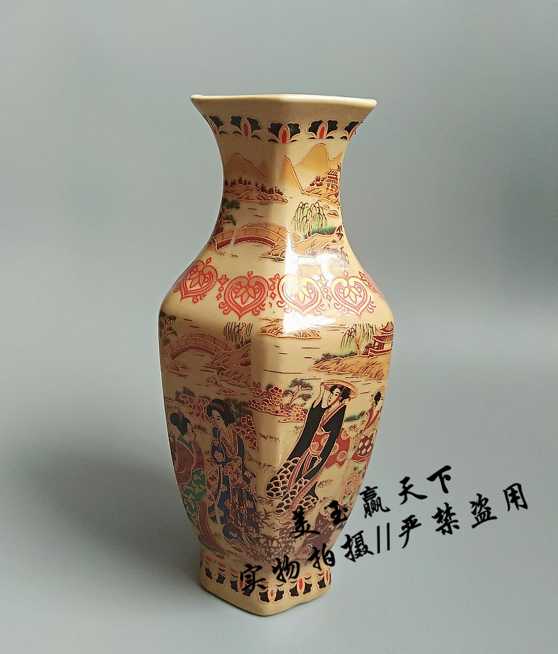 Ancient porcelain collection Jingdezhen Ceramics Enamel Maid Six - square bottle Vase Swing Feedback