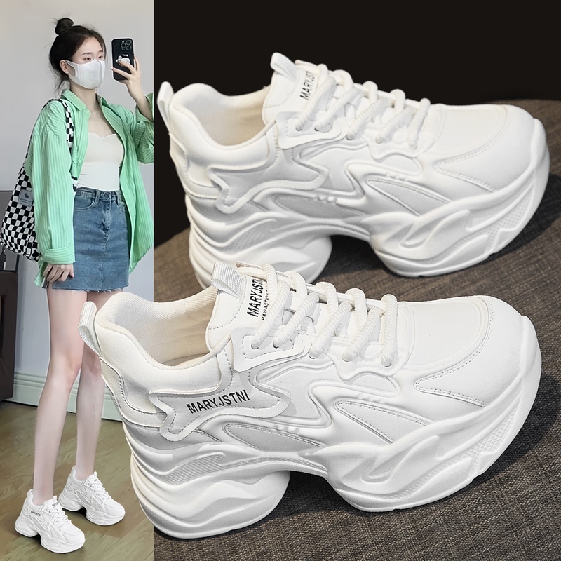 Hong Kong Dad Shoes 2026 Summer New Model, Super Popular White Thick-Soled Sports Height-Increasing Breathable Mesh Women's Shoes
