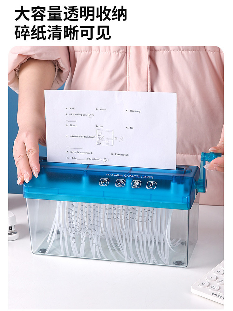 A4 Large Manual Paper Shredder for Home Use, Hand-Cranked, Silent, Portable, Desktop, Small Office Document Shredder, Strip Shredding, Confidential