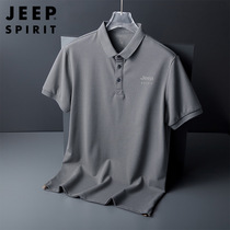 JEEP mens short-sleeved t-shirt cotton lapel polo shirt T-shirt summer clothes solid color loose casual clothes mens fashion counter trend