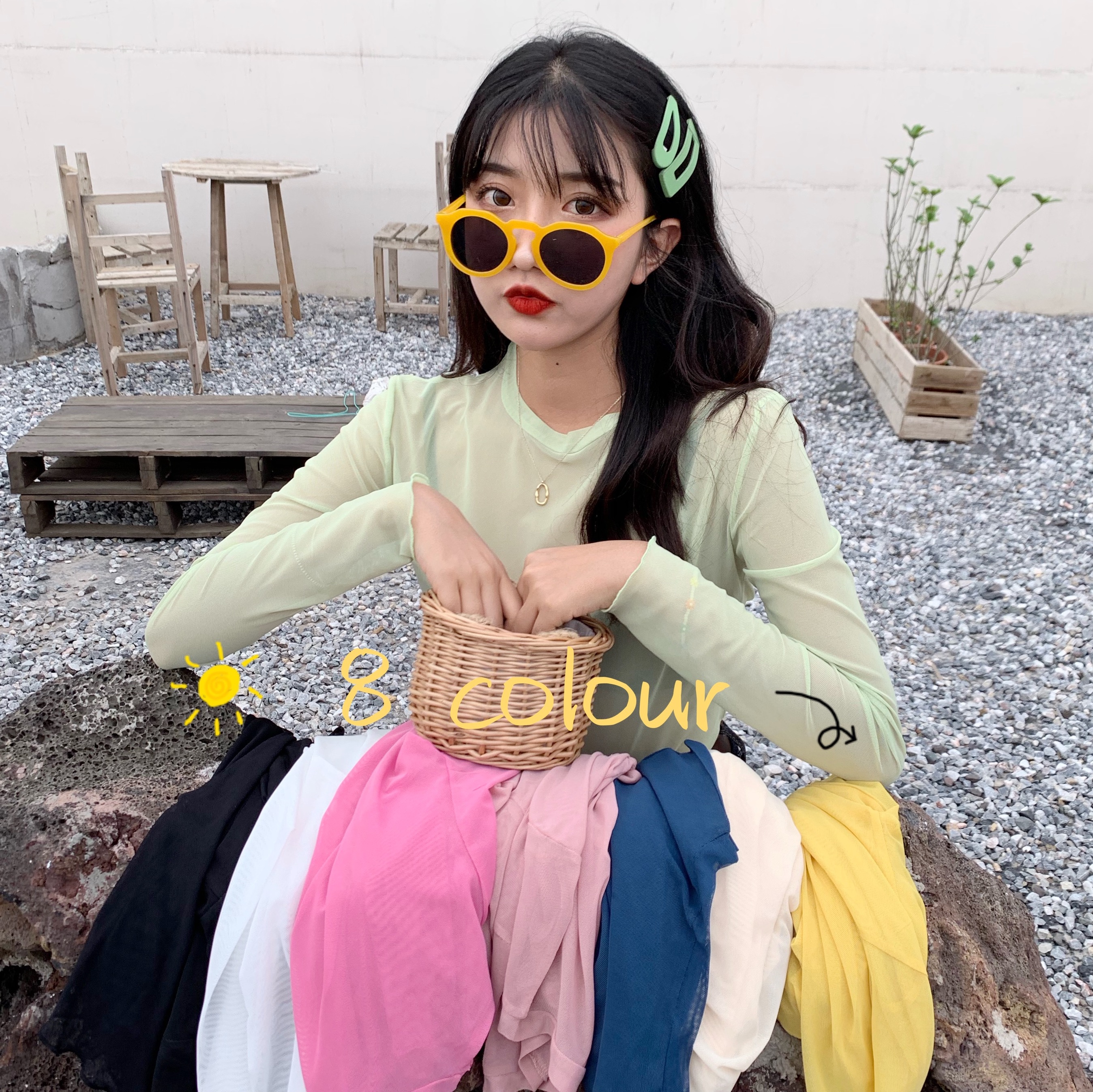 Summer new fashion casual 100 lapped Korean version hollowed-out superfairy slapped bottom mesh yarn thin inside lap top female sunscreen