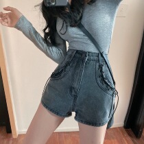 Home Girl Grey Strap High Waist Jeans Woman High Waist Casual Display Slim 100 Lap Design Comeback Wide Leg Hot Pants Tide