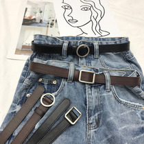 2021 Korean version decoration womens wild belt student non-hole round buckle belt womens PU leather casual pants belt