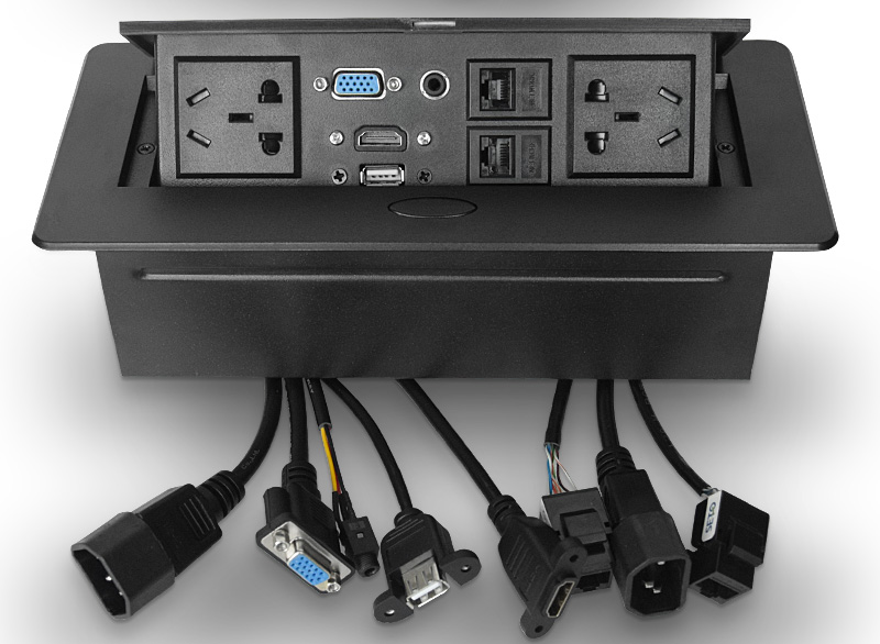 Damping pop-up multimedia desktop socket multifunction information interface box table surface power supply with wire free of welding