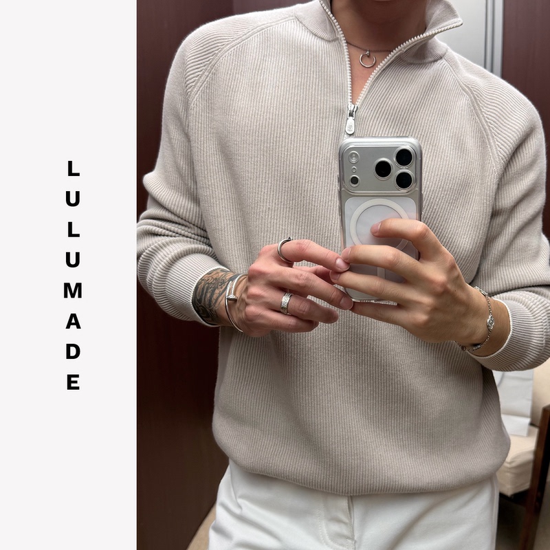 Lulumade【Bc 11900 Version】32-Count Pure Cotton Half-Zip Stand Collar Raglan Sleeve Knit Sweater for Men Lulumade【Bc 11900 Version】32-Count Pure Cotton Half-Zip Stand Collar Raglan Sleeve Knit Sweater for Men