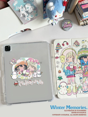 Rukawazx Bird One Co-Brened Оригинальные зимние воспоминания Симпатичные анимационные слайд-рельс Акрил может вытащить и удалять анти-палочку с слотом для ручки, подходящего для Apple Tablet Pro Protection Case