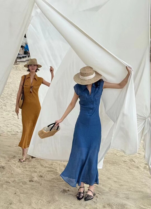Shenzhen Nanyou 2026 Summer New V+.Com Double Pocket Design Half Button Lapel Sleeveless Dress Long Dress Shenzhen Nanyou 2026 Summer New V+.Com Double Pocket Design Half Button Lapel Sleeveless Dress Long Dress