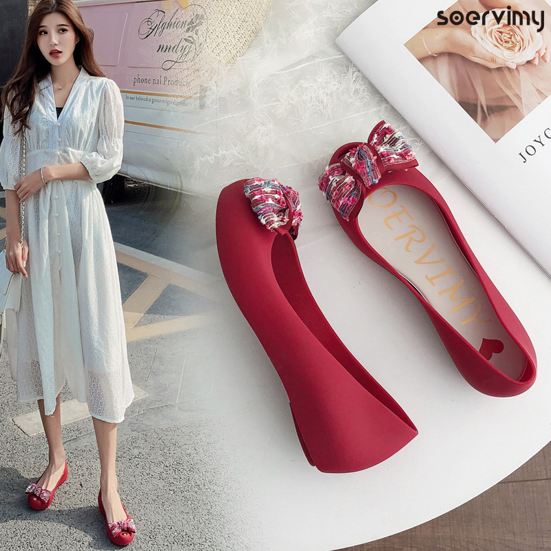 Cross-Border Export Korean-Style Jelly Shoes for Women, Fashionable Plastic Flat Shoes with Open Toe, Court-Style Bow Cross-Border Export Korean-Style Jelly Shoes for Women, Fashionable Plastic Flat Shoes with Open Toe, Court-Style Bow