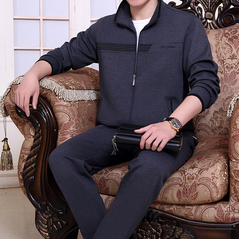 中老年运动服套装男春秋夏大码中年纯棉休闲卫衣爸爸装跑步服外套