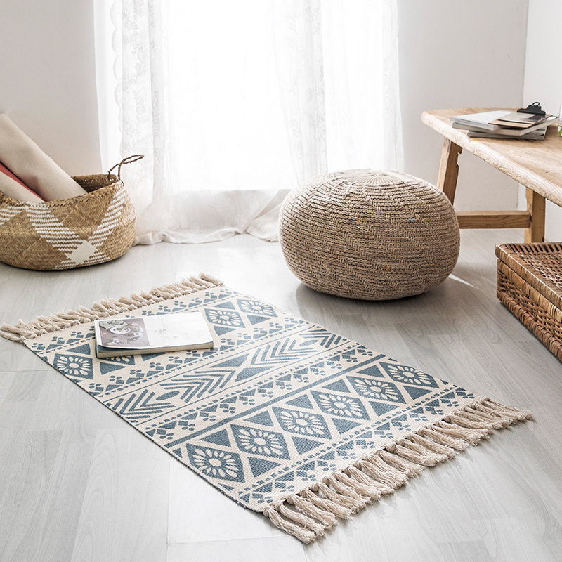 Day Style Cotton Hemp Ground Mat National Wind Bedroom Tea Table Cloth Art Footbed Minjuku Apartment Long Carpet Washable