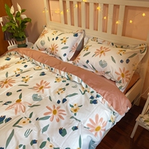 60 pure cotton four - piece cotton American pastoral wind beds Naked sleeping silk skid texture double is set