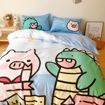 Pig Superman Cartoon Cartoon cotton four-piece Net red bedding double quilt cover twill cotton