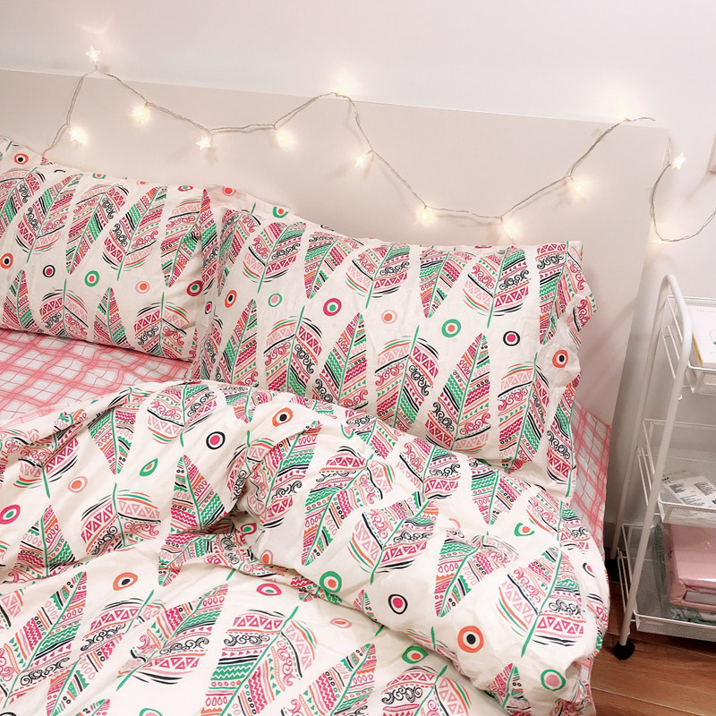 Net Red Money Bohemian Wind Powder Color Pure Cotton Four Pieces Bed Goods Student Dormitory Three Sets Quilt Cover Bed