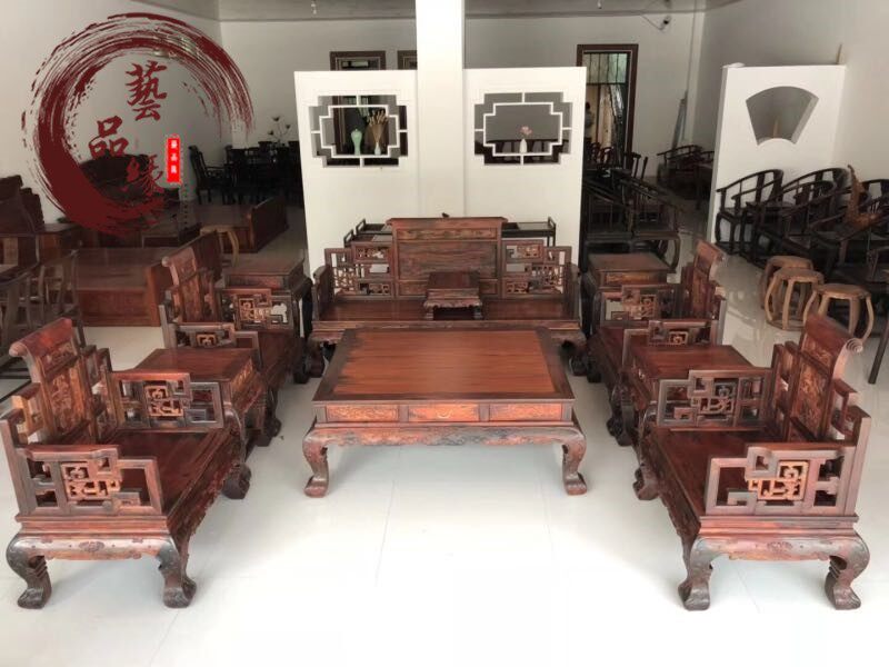 Fidelity Red Wood Large Red Acid Branch Roll Book Landscape Sofa eleven Sets Living Room Composition Turn-toe Yellow Sandalwood Furniture