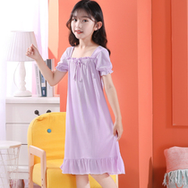 Ice Silk Summer Girls Nightgown Cute Children Princess Thin Skirt Girls Summer Short Sleeve Pajamas Home Clothes