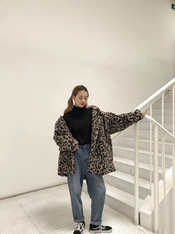 LAZYS Leopard thời trang áo sơ mi mỏng mỏng Áo khoác mùa đông hàn quốc nữ cotton 2018 mới quần áo cotton