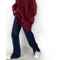 Sai Xiaolao 2020 autumn and winter new high waist thin split jeans female student black loose and versatile mop pants