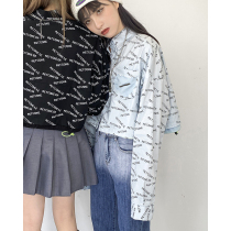 Small lazy short letter printed shirt design sense small public 2021 spring Korean version loose long-sleeve shirt trend