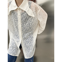 Small lazy chiffon long sleeves white floral blouse design sense of many chic jacket jacket doll collar white shirt