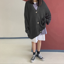 Race small lazy half-price vintage long yellow v-neck knitted cardigan coat womens 2020 new wild coat tide