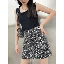 Small lazy black flower skirt skirt women summer thin design womens high waist summer A word wrap hips skirt