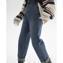 Race small sloth straight cylinder jeans female spring autumn high waist sub loose light color 100 lap 90% wide leg pants Chains