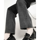 Tide, черные весенние джинсы, дизайнерские штаны, градиент, высокая талия, свободный прямой крой, тренд сезона
