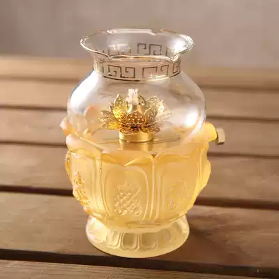 Water glaze windproof oil lamp retro oil lamp lotus lamp lotus lamp holder old oil lamp glass glass oil lamp