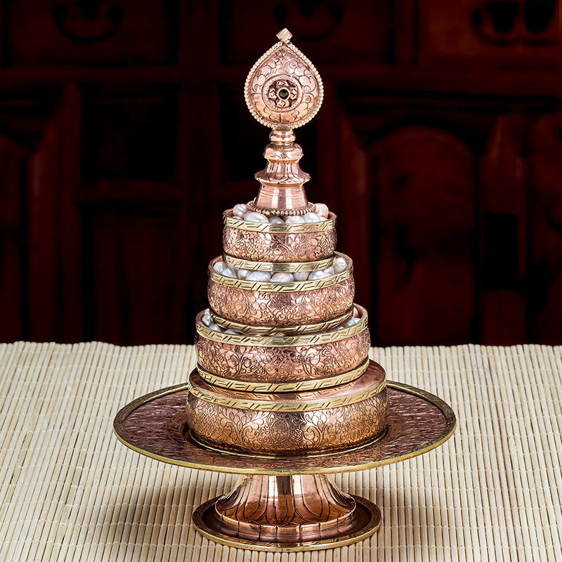 Nepal pure copper manza plate hand-carved red copper manza plate Tibetan style eight auspicious tea luo full set for Buddha manza