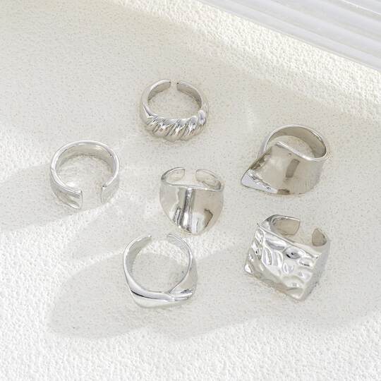 Ring Set 6-Piece Set Cross-Border Personality Exaggerated Irregular Water Drop Glossy Ring Set 6-Piece Set