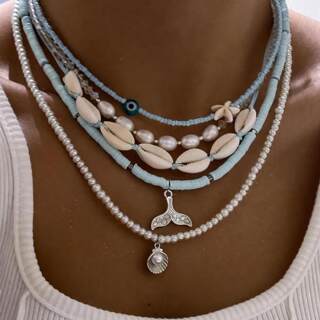 Shell Necklace Cross-Border New Style Ocean-Themed Seaside Casual Starfish Fish Tail Shell Pendant Necklace for Women