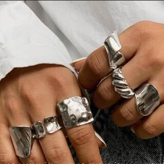 Ring Set 6-Piece Set Cross-Border Personality Exaggerated Irregular Water Drop Glossy Ring Set 6-Piece Set