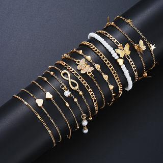 14-Piece Ankle Chain Set Cross-Border Fashion Beach Casual Butterfly Anklet Women's Foot Jewelry 14-Piece Set