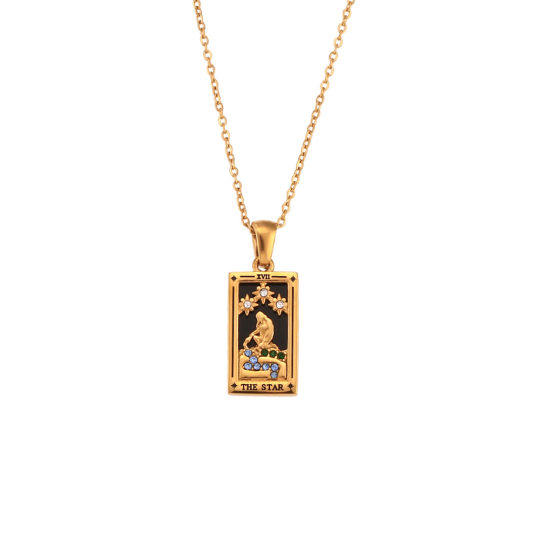 Stainless steel necklace European and American ins retro stainless steel oil dripping zircon tarot card necklace
