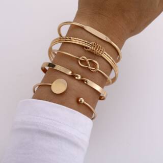 Bracelet 5-Piece Set Cross-Border Jewelry Fashion Geometric Glossy Open Knotted Bracelet 5-Piece Set
